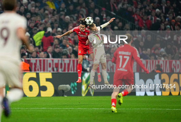 Konrad Laimer of Bayern Munich  heads during the Champions League Round 4 match between Bayern Munich v Benfica at the Allianz arena, Munich...