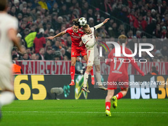 Konrad Laimer of Bayern Munich  heads during the Champions League Round 4 match between Bayern Munich v Benfica at the Allianz arena, Munich...