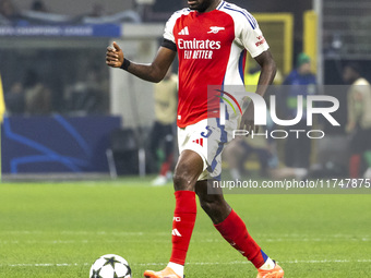 Thomas Partey plays during the UEFA Champions League 2024/25 match between FC Internazionale and FC Arsenal in Milano, Italy, on November 6,...