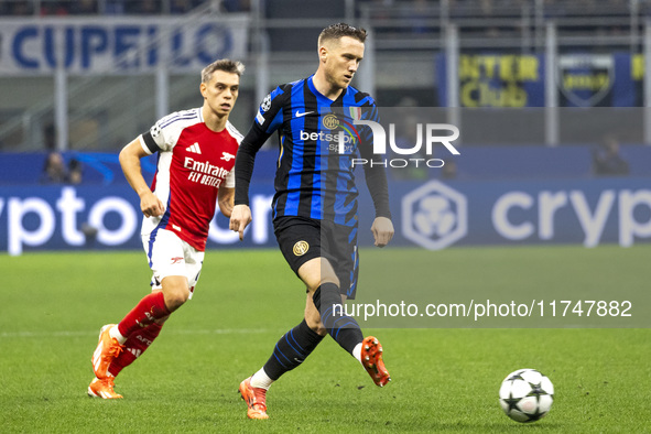 Piotr Zielinski plays during the UEFA Champions League 2024/25 match between FC Internazionale and FC Arsenal in Milano, Italy, on November...