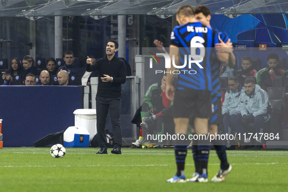 Mikel Arteta participates in the UEFA Champions League 2024/25 match between FC Internazionale and FC Arsenal in Milano, Italy, on November...