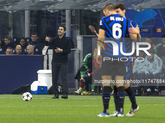 Mikel Arteta participates in the UEFA Champions League 2024/25 match between FC Internazionale and FC Arsenal in Milano, Italy, on November...