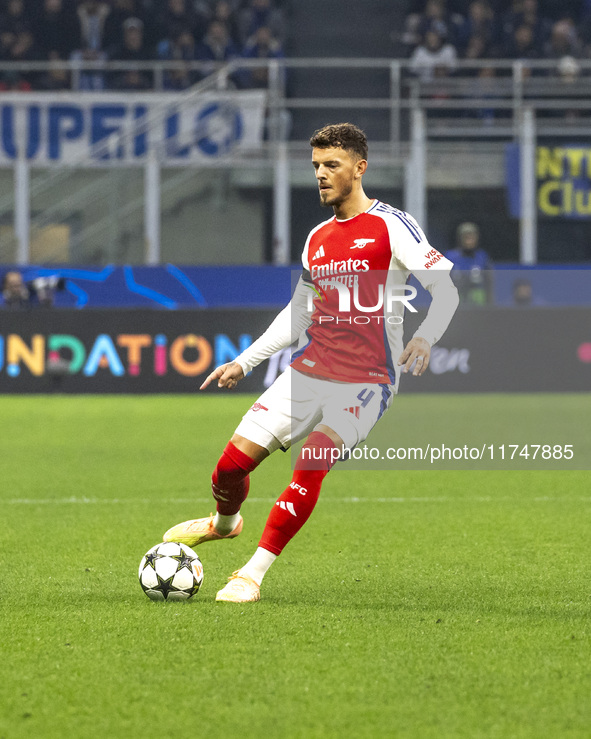 Ben White plays during the UEFA Champions League 2024/25 match between FC Internazionale and FC Arsenal in Milano, Italy, on November 6, 202...