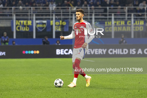 Ben White plays during the UEFA Champions League 2024/25 match between FC Internazionale and FC Arsenal in Milano, Italy, on November 6, 202...