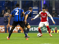 Gabriel Martinelli plays during the UEFA Champions League 2024/25 match between FC Internazionale and FC Arsenal in Milano, Italy, on Novemb...