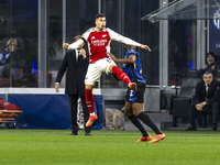 Gabriel Martinelli plays during the UEFA Champions League 2024/25 match between FC Internazionale and FC Arsenal in Milano, Italy, on Novemb...