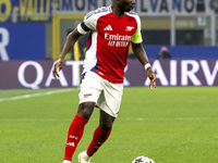 Bukayo Saka plays during the UEFA Champions League 2024/25 match between FC Internazionale and FC Arsenal at Stadio Giuseppe Meazza in Milan...