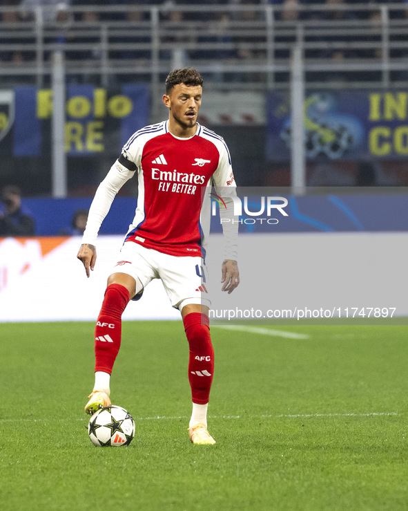 Ben White plays during the UEFA Champions League 2024/25 match between FC Internazionale and FC Arsenal in Milano, Italy, on November 6, 202...