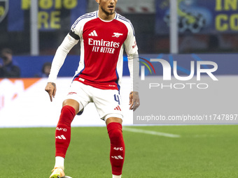 Ben White plays during the UEFA Champions League 2024/25 match between FC Internazionale and FC Arsenal in Milano, Italy, on November 6, 202...