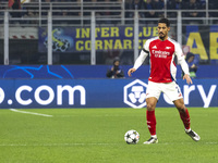 Mikel Merino plays during the UEFA Champions League 2024/25 match between FC Internazionale and FC Arsenal at Stadio Giuseppe Meazza in Mila...