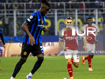 Yann Bisseck plays during the UEFA Champions League 2024/25 match between FC Internazionale and FC Arsenal in Milano, Italy, on November 6,...