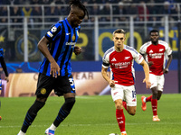 Yann Bisseck plays during the UEFA Champions League 2024/25 match between FC Internazionale and FC Arsenal in Milano, Italy, on November 6,...