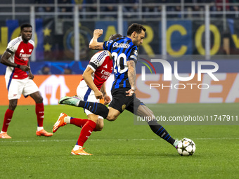 Hakan Calhanoglu plays during the UEFA Champions League 2024/25 match between FC Internazionale and FC Arsenal at Stadio Giuseppe Meazza in...