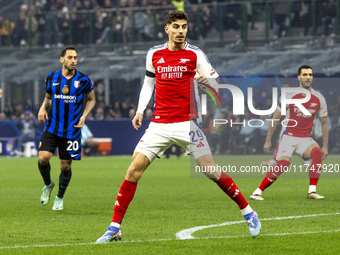 Kai Havertz plays during the UEFA Champions League 2024/25 match between FC Internazionale and FC Arsenal at Stadio Giuseppe Meazza in Milan...