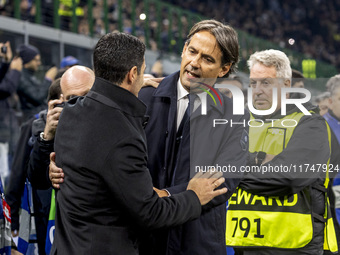 Mikel Arteta and Simone Inzaghi are in action during the UEFA Champions League 2024/25 match between FC Internazionale and FC Arsenal in Mil...