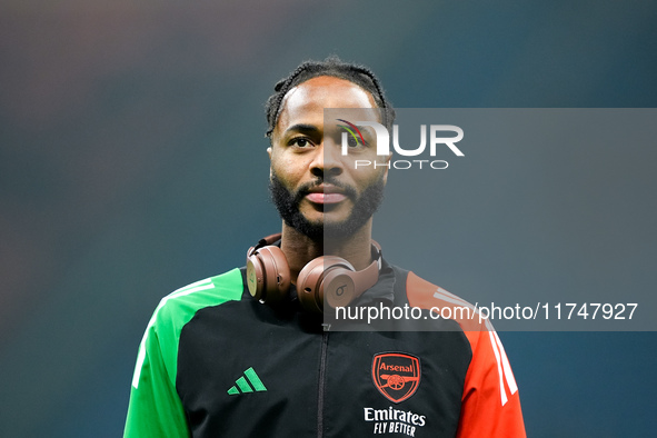 Raheem Sterling of Arsenal looks on during the UEFA Champions League 2024/25 League Phase MD4 match between FC Internazionale and Arsenal at...