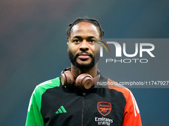 Raheem Sterling of Arsenal looks on during the UEFA Champions League 2024/25 League Phase MD4 match between FC Internazionale and Arsenal at...