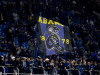 Inter supporters are present during the UEFA Champions League 2024/25 match between FC Internazionale and FC Arsenal at Stadio Giuseppe Meaz...