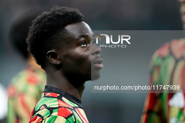 Bukayo Saka of Arsenal looks on during the UEFA Champions League 2024/25 League Phase MD4 match between FC Internazionale and Arsenal at Sta...