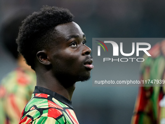 Bukayo Saka of Arsenal looks on during the UEFA Champions League 2024/25 League Phase MD4 match between FC Internazionale and Arsenal at Sta...