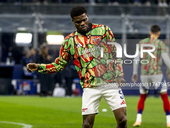 Thomas Partey plays during the UEFA Champions League 2024/25 match between FC Internazionale and FC Arsenal in Milano, Italy, on November 6,...