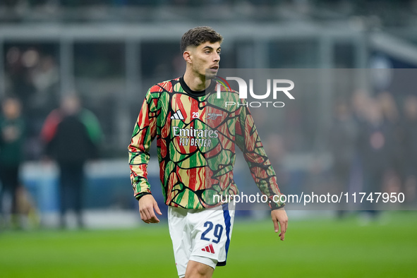 Kai Havertz of Arsenal looks on during the UEFA Champions League 2024/25 League Phase MD4 match between FC Internazionale and Arsenal at Sta...