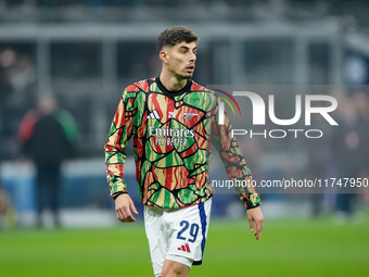 Kai Havertz of Arsenal looks on during the UEFA Champions League 2024/25 League Phase MD4 match between FC Internazionale and Arsenal at Sta...