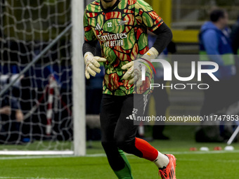 David Raya plays during the UEFA Champions League 2024/25 match between FC Internazionale and FC Arsenal in Milano, Italy, on November 6, 20...