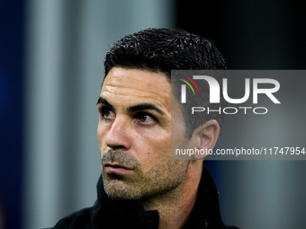 Mikel Arteta Head Coach of Arsenal looks on during the UEFA Champions League 2024/25 League Phase MD4 match between FC Internazionale and Ar...