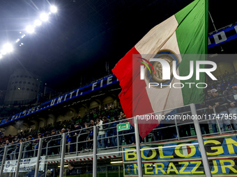 A general view of Giuseppe Meazza Stadium prior to the UEFA Champions League 2024/25 match between FC Internazionale and FC Arsenal in Milan...