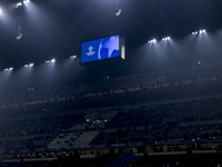 The UEFA Champions League logo is seen at Giuseppe Meazza Stadium prior to the UEFA Champions League 2024/25 match between FC Internazionale...