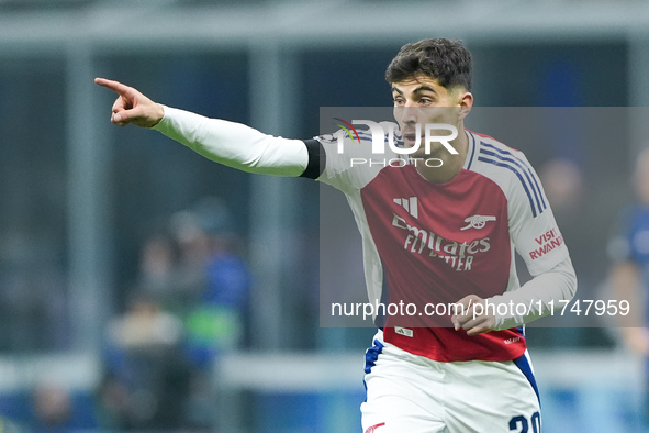 Kai Havertz of Arsenal gestures during the UEFA Champions League 2024/25 League Phase MD4 match between FC Internazionale and Arsenal at Sta...