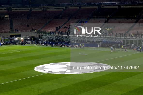 A general view of Giuseppe Meazza Stadium prior to the UEFA Champions League 2024/25 match between FC Internazionale and FC Arsenal in Milan...