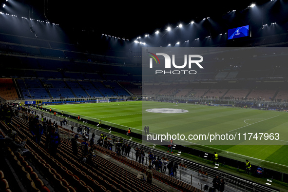 A general view of Giuseppe Meazza Stadium prior to the UEFA Champions League 2024/25 match between FC Internazionale and FC Arsenal in Milan...