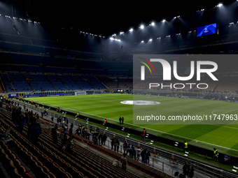 A general view of Giuseppe Meazza Stadium prior to the UEFA Champions League 2024/25 match between FC Internazionale and FC Arsenal in Milan...