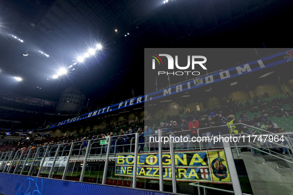 A general view of Giuseppe Meazza Stadium prior to the UEFA Champions League 2024/25 match between FC Internazionale and FC Arsenal in Milan...