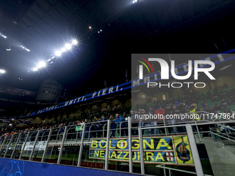 A general view of Giuseppe Meazza Stadium prior to the UEFA Champions League 2024/25 match between FC Internazionale and FC Arsenal in Milan...