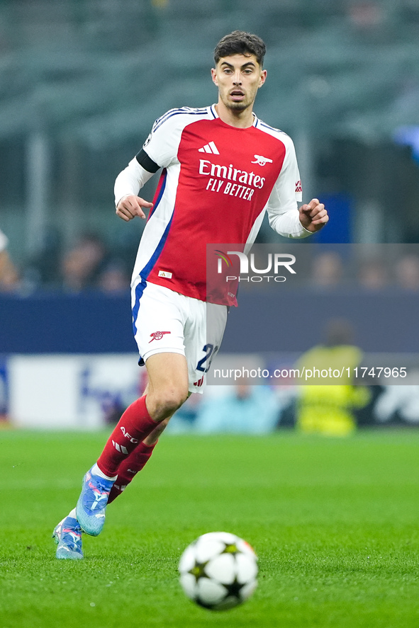 Kai Havertz of Arsenal during the UEFA Champions League 2024/25 League Phase MD4 match between FC Internazionale and Arsenal at Stadio San S...