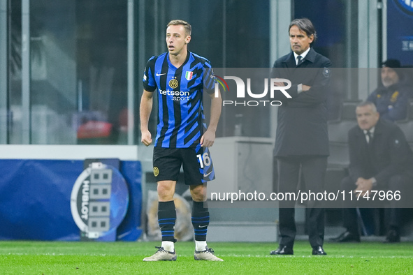 Davide Frattesi of FC Internazionale during the UEFA Champions League 2024/25 League Phase MD4 match between FC Internazionale and Arsenal a...