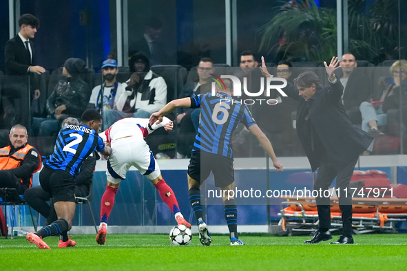 Simone Inzaghi head coach of FC Internazionale reacts during the UEFA Champions League 2024/25 League Phase MD4 match between FC Internazion...