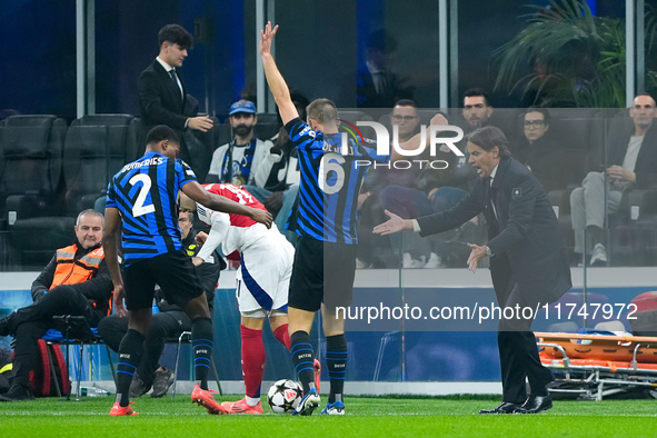 Simone Inzaghi head coach of FC Internazionale reacts during the UEFA Champions League 2024/25 League Phase MD4 match between FC Internazion...