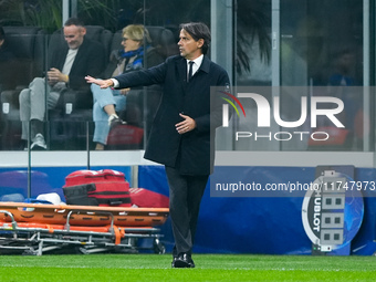 Simone Inzaghi head coach of FC Internazionale gestures during the UEFA Champions League 2024/25 League Phase MD4 match between FC Internazi...