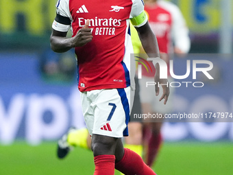 Bukayo Saka of Arsenal looks on during the UEFA Champions League 2024/25 League Phase MD4 match between FC Internazionale and Arsenal at Sta...