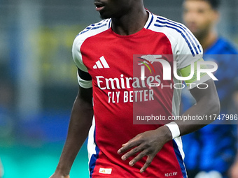 Bukayo Saka of Arsenal looks on during the UEFA Champions League 2024/25 League Phase MD4 match between FC Internazionale and Arsenal at Sta...