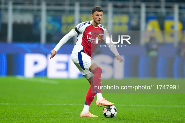 Ben White of Arsenal during the UEFA Champions League 2024/25 League Phase MD4 match between FC Internazionale and Arsenal at Stadio San Sir...