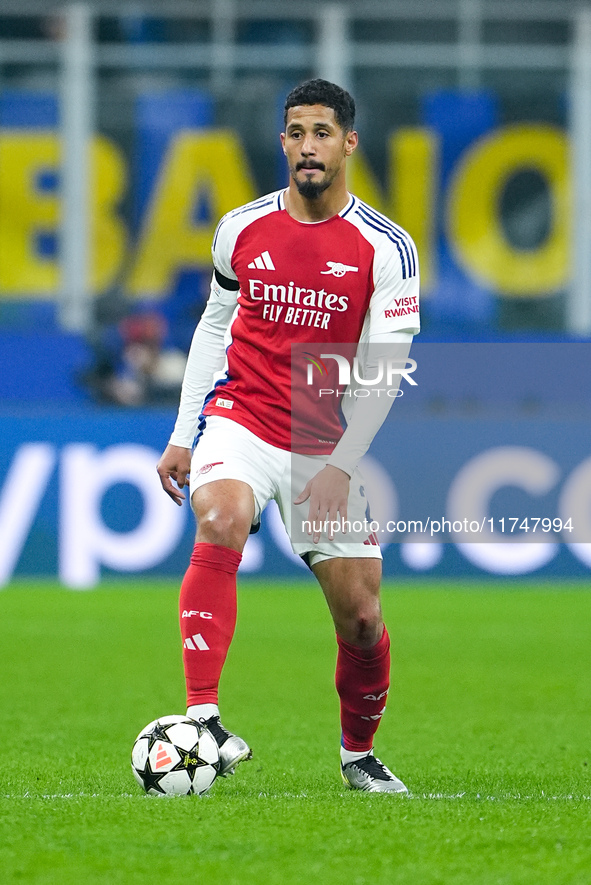 William Saliba of Arsenal during the UEFA Champions League 2024/25 League Phase MD4 match between FC Internazionale and Arsenal at Stadio Sa...