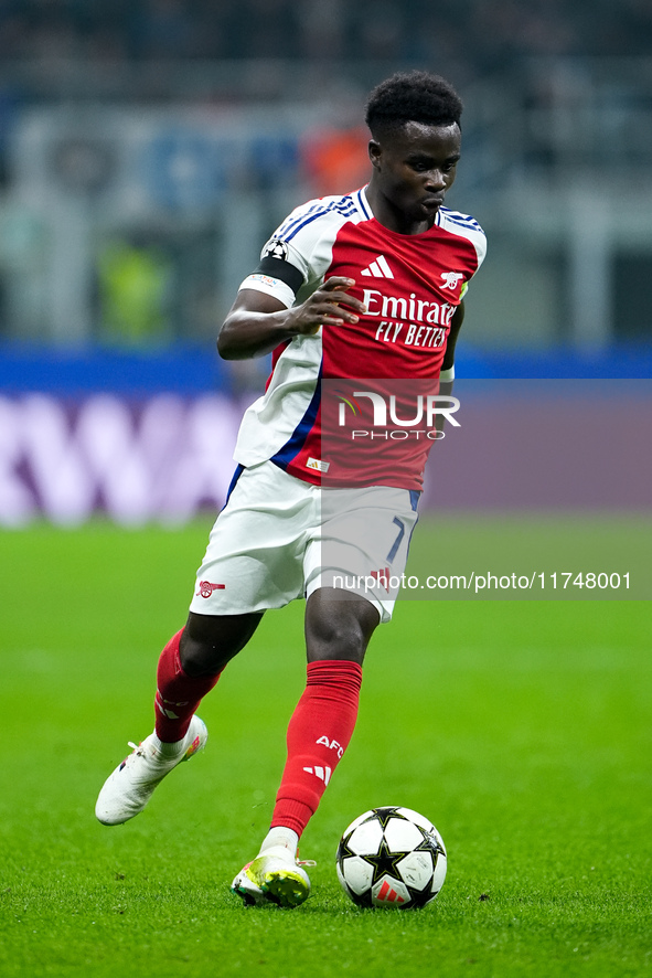 Bukayo Saka of Arsenal during the UEFA Champions League 2024/25 League Phase MD4 match between FC Internazionale and Arsenal at Stadio San S...