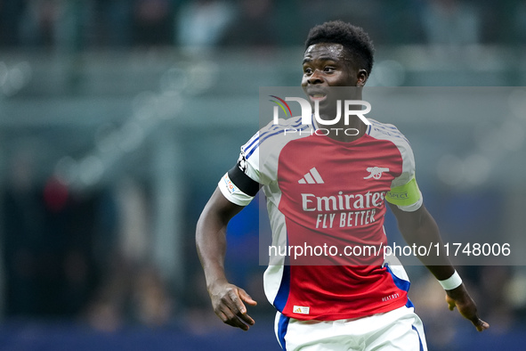 Bukayo Saka of Arsenal looks on during the UEFA Champions League 2024/25 League Phase MD4 match between FC Internazionale and Arsenal at Sta...