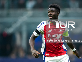 Bukayo Saka of Arsenal looks on during the UEFA Champions League 2024/25 League Phase MD4 match between FC Internazionale and Arsenal at Sta...