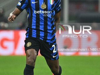 Denzel Dumfries of F.C. Inter is in action during the UEFA Champions League 2024/25 League Phase MD4 match between F.C. Inter and Arsenal F....